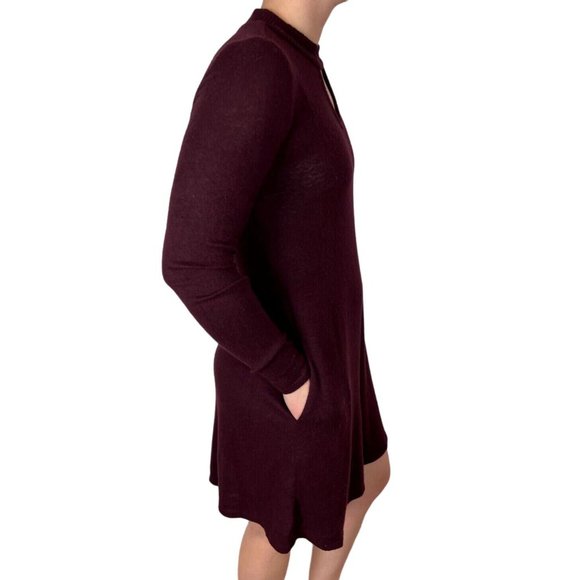 By And By Womens Sweater Dress Size Small Keyhole Neck Long Sleeve Pockets Wine - Picture 4 of 14